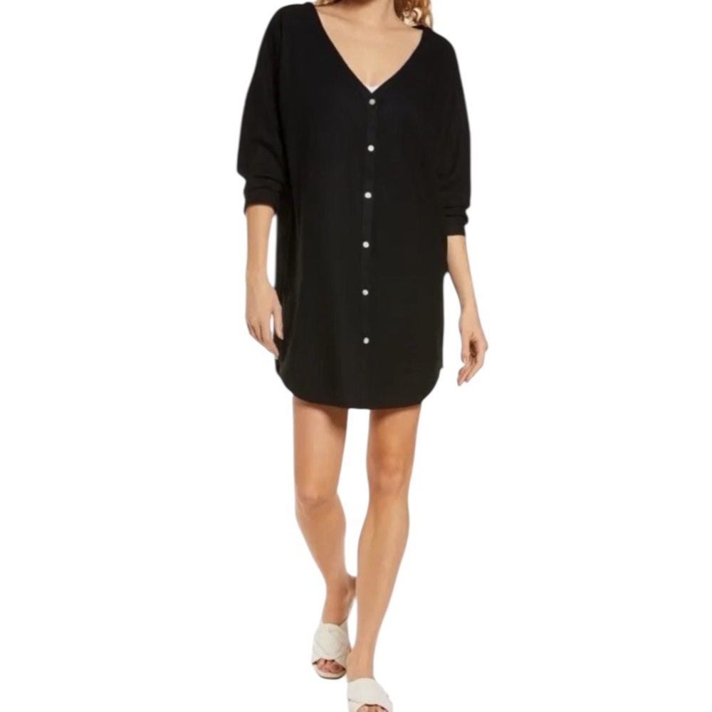 Chelsea28 Black Button-Front V-Neck Swim Coverup